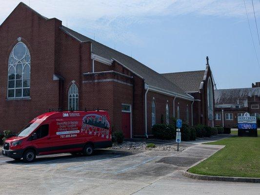 Deep Creek United Methodist Church upgraded the performance of their office windows with our heat reducing metalized window tint.