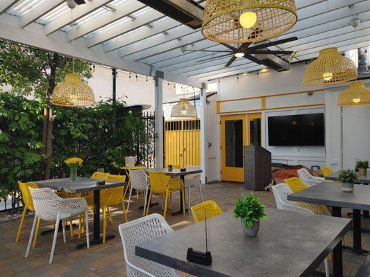 Adorable dog friendly back patio. Huge fans for a relaxing cool summer evening.