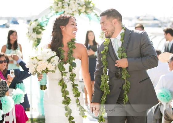 Amazing couple getting married on the water  at the Balboa Yacht Club.