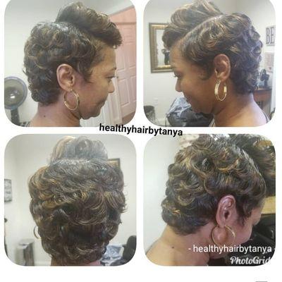 Natural hair silk press with highlights