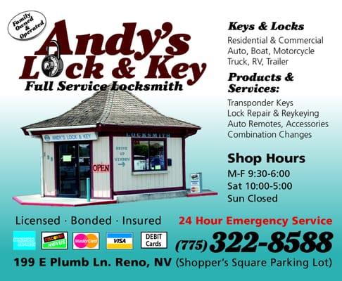 Andy's Lock & Key your first choice in Locksmithing in the Reno/Sparks area