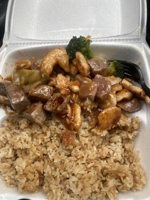 Hibachi chicken and steak with veggies