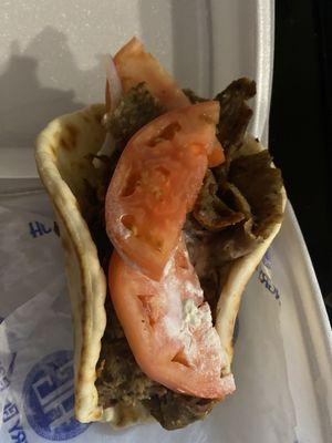 Gyro, dry, unruled tomato, hardly any tzatziki, no feta.