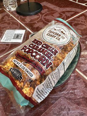 Red Chile Caramel Popcorn snack from the Popcorn Canery