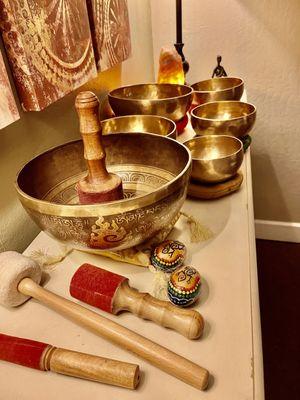 Tibetan Bowls for Relaxation and Shakers for Grounding the Energy.