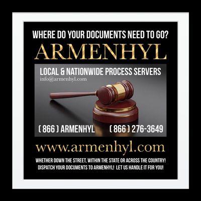 ARMENHYL Local & Nationwide Process Servers (866) 276-3649 - info@armenhyl.com Charlottesville VA 22903 Orange VA 22960 Madison VA 22727