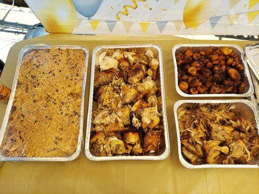 Catering: Rice with Pigeon Peas, (Medium Tray), Roast Chicken (Medium Tray), Pernil (1/2 Tray), Sweet Plantains (1/2 Tray)