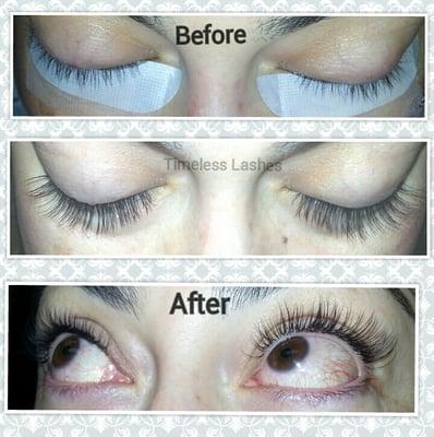 Short straight lashes to gorgeous full lengthier eyelash extensions