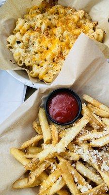 Garlic parm fries and baked Mac and cheese