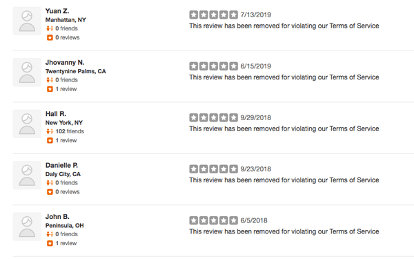 Yelp removes REAL reviews