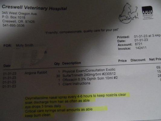 receipt from vet