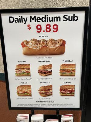 Their daily sub special for $9.89