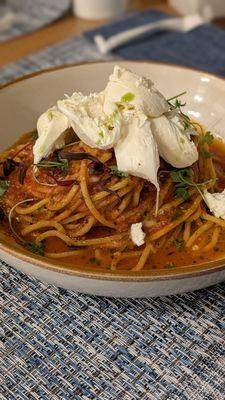 Spaghetti with Marinara and Stracciatella