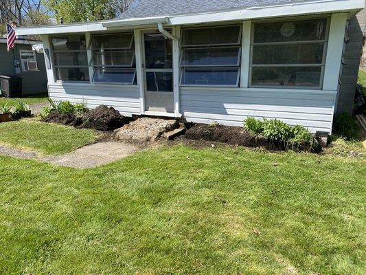 Demo of steps, porch, retaining wall