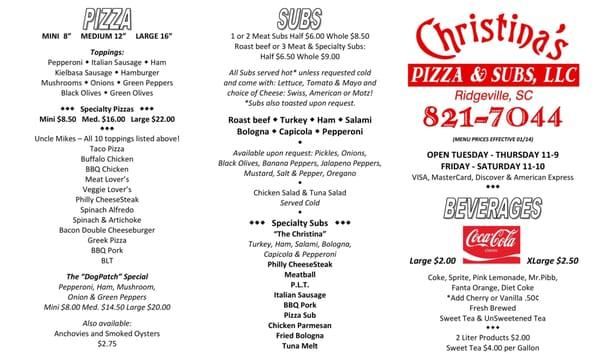 Christina's Pizza & Subs Menu