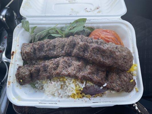 Kabob Double Koubideh Kabab on Rice or Salad