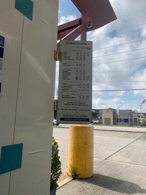 Drive thru menu