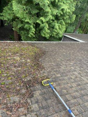 Before and after roof cleaning, and moss removal