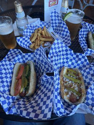 Chicago dog, chili dog, veggie dogs