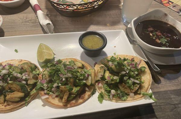 Zucchini street tacos, Mexican style, with black beans