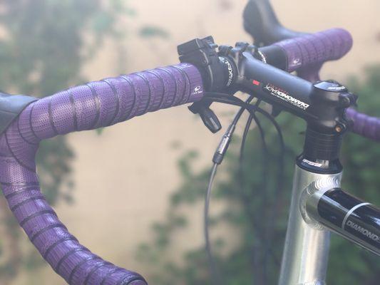 Fresh handlebar tape job done by service tech at Conte's Arlington.