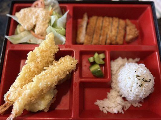 Lunch special- shrimp and veggie tempura and tonkatsu