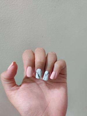 Matte gel with marble design. So pretty!!