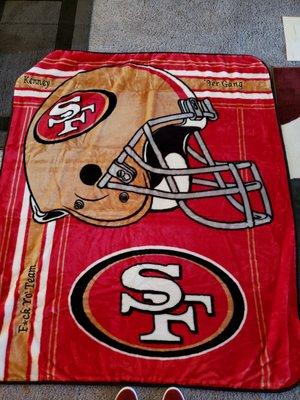 My Nephew is a '9er fan.  This was his personalized Birthday Gift.  Personalized by A & B Embroidery.