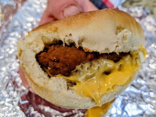 Special chicken fried steak and egg breakfast sandwich.