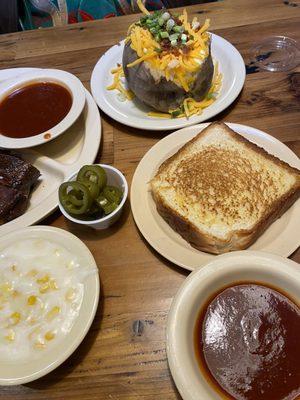 Creamed Corn, loaded BAKED POTAT, Texas Toast