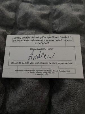 Ask for Andrew!