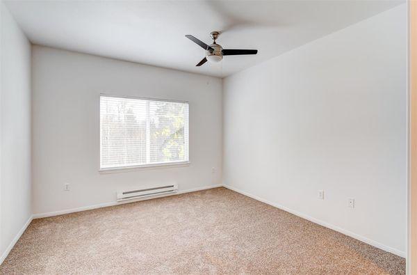 Plush carpet and bedroom ceiling fans.