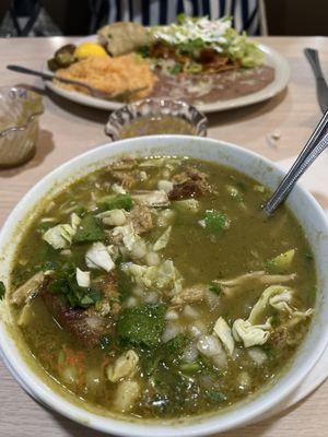 Amazing food. Homemade corn tortillas!!!  Green pozole!!We are coming back...