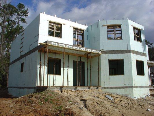 Insulated Concrete Form (ICF) house under construction.