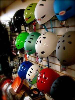 Bell, Giro, and Pryme BMX/skate helmets