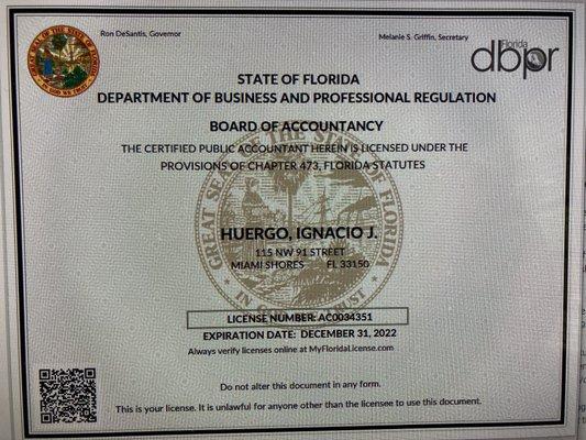 Florida Board of Accountancy CPA License