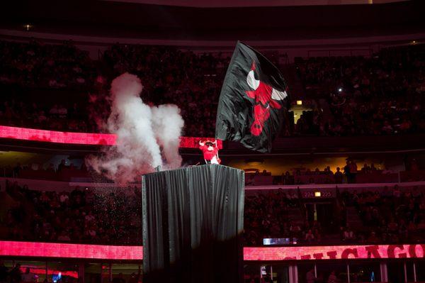 Bull's opening day event with a 39 foot long curtain that i constructed for Benny's grand entrance...