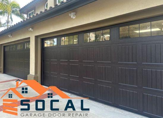 Two Double 16X7 Garage Doors | Short Carriage | Walnut | SoCal Garage Door Repair Inc.