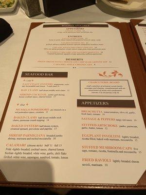 Entree menu