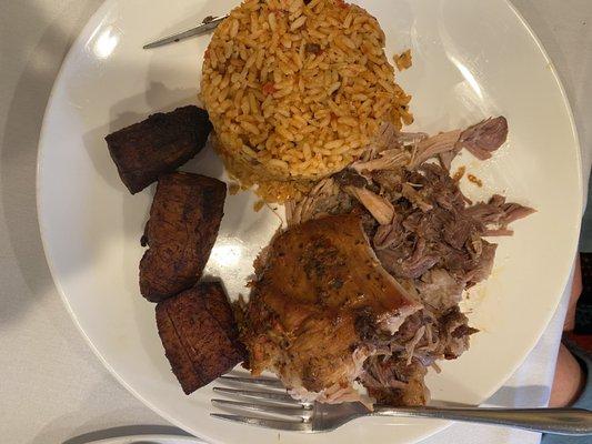 Pernil with plantains and rice