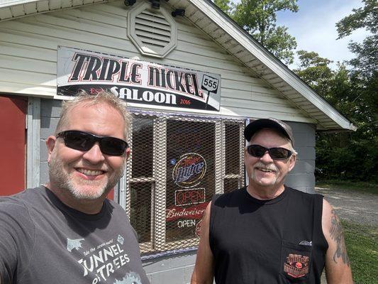 Two Michigan bikers cheesin' for the camera.