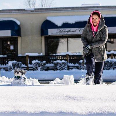 Taking our pal Ray for a walk in the snow