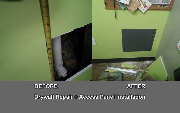 Drywall repair & access panel installation.