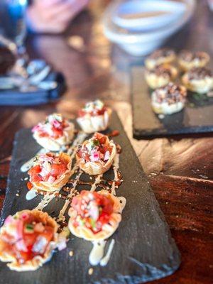 Wild Mushroom & Goat Cheese Tartlets + Teriyaki Sashimi Tuna Tartlets