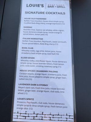 Cocktail menu