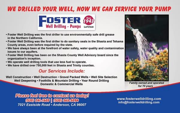 Foster well drilling and pumps Redding Ca