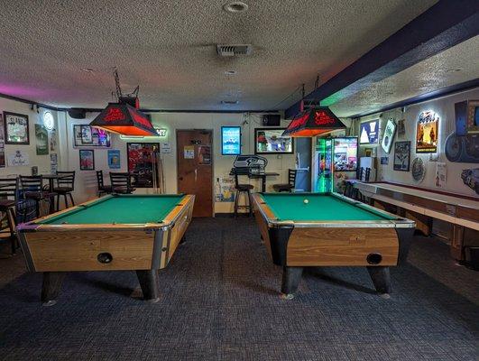 Pool tables.