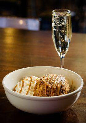 Fried Ice Cream 
Vanilla Bean, Graham Cracker and Candied Pecan Crust, Bourbon Caramel, Whipped Cream