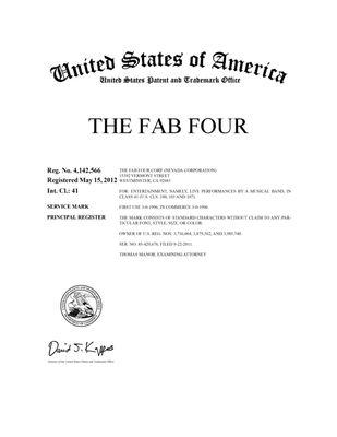 U.S. Trademark Registration for THE FAB FOUR - obtained by Ryan Gile (Gile Law Group)