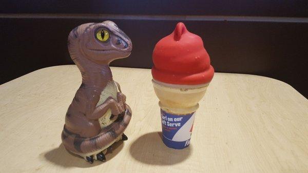 Bob the Raptor Says "This cone prey took a dip in cherry."